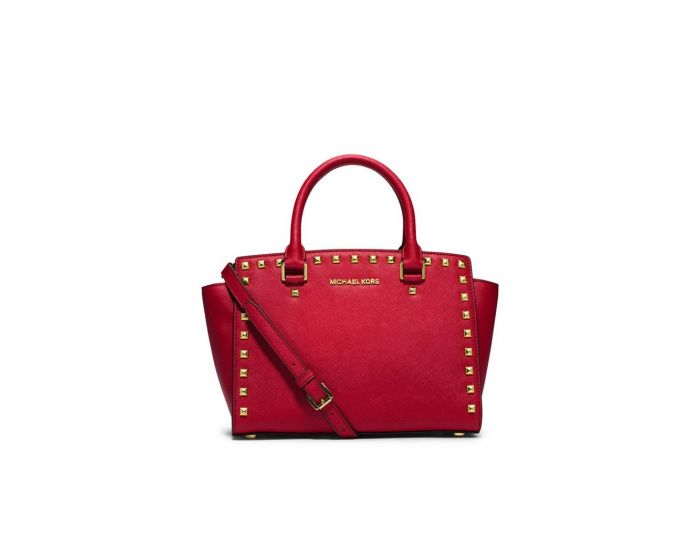 MICHAEL Michael Kors Outet Selma Studded Saffiano Leather Satchel Red