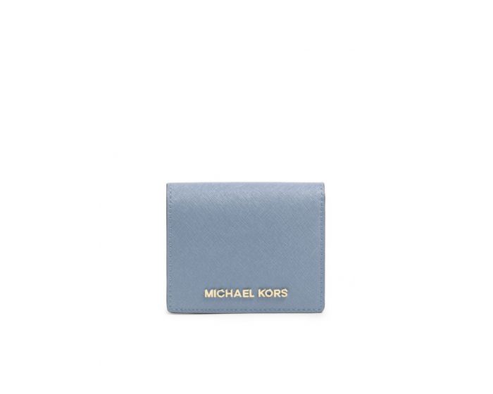 MICHAEL Michael Kors Outet Jet Set Travel Flap Leather Card Holder Sky Blue