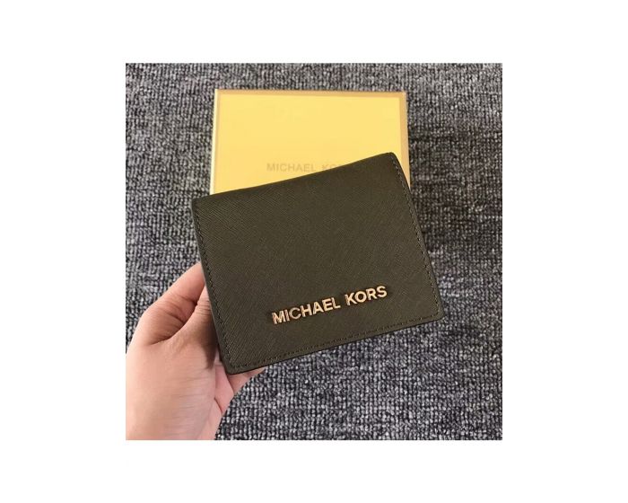 MICHAEL Michael Kors Outet Jet Set Travel Flap Leather Card Holder Olive