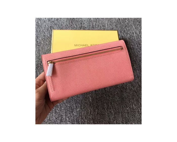 MICHAEL Michael Kors Outet Jet Set Travel Saffiano Leather Flap Wallet Pink