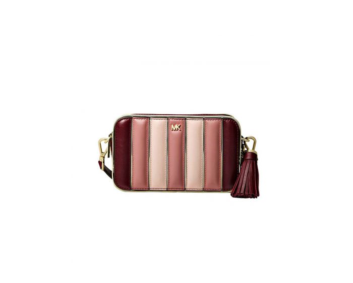 MICHAEL Michael Kors Outet Jet Set Small Quilted Tri-Color Leather Camera Bag Burgundy