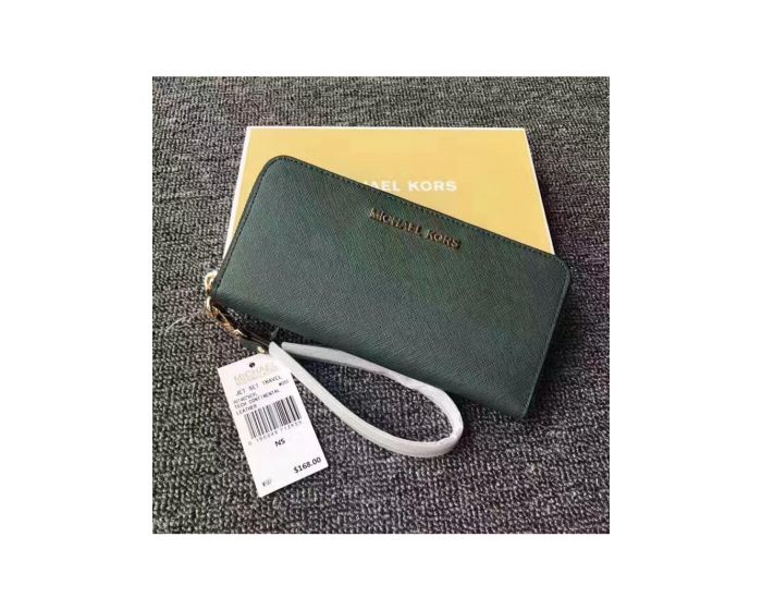 MICHAEL Michael Kors Outet Jet Set Saffiano Leather Continental Wallet Green