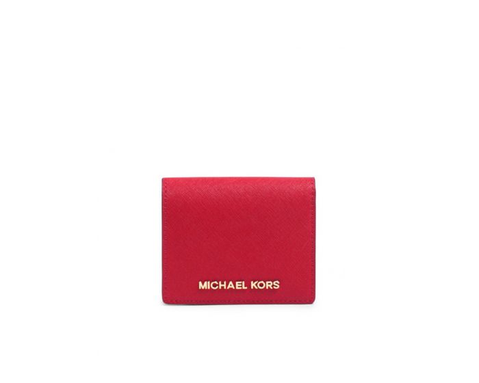 MICHAEL Michael Kors Outet Jet Set Travel Flap Leather Card Holder Red