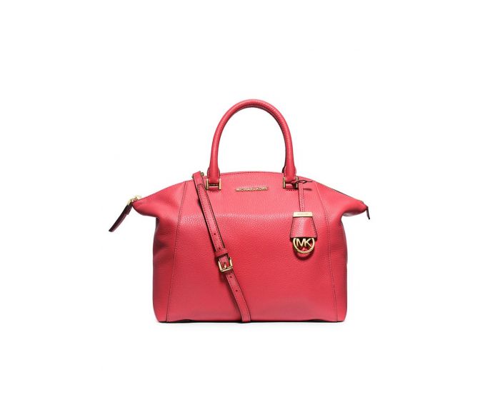 MICHAEL Michael Kors Outet Riley Pebbled-Leather Satchel Red