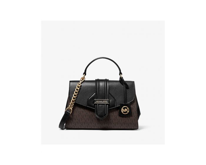 MICHAEL Michael Kors Outet Bleecker Small Logo and Leather Satchel Black