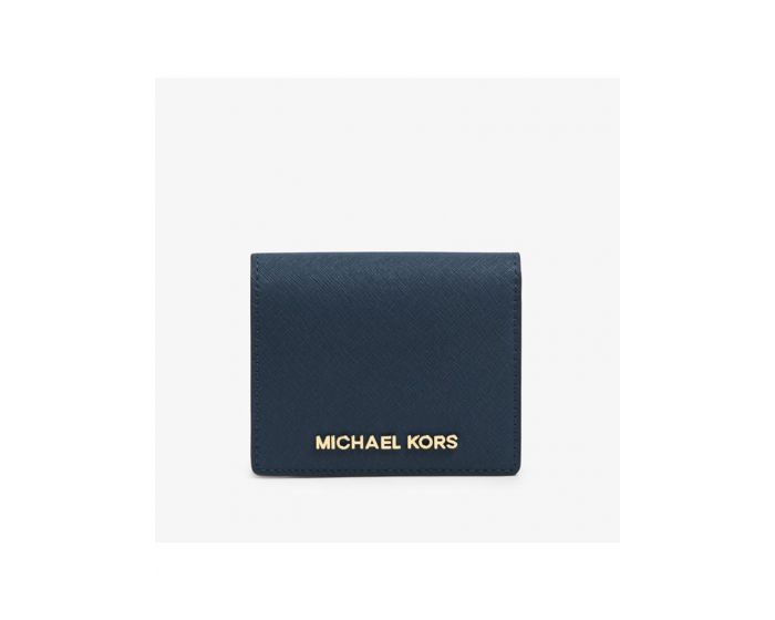 MICHAEL Michael Kors Outet Jet Set Travel Flap Leather Card Holder Navy Blue