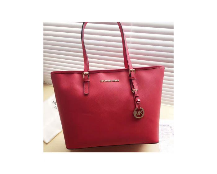 MICHAEL Michael Kors Outet Jet Set Travel Saffiano Leather Top-Zip Tote Red